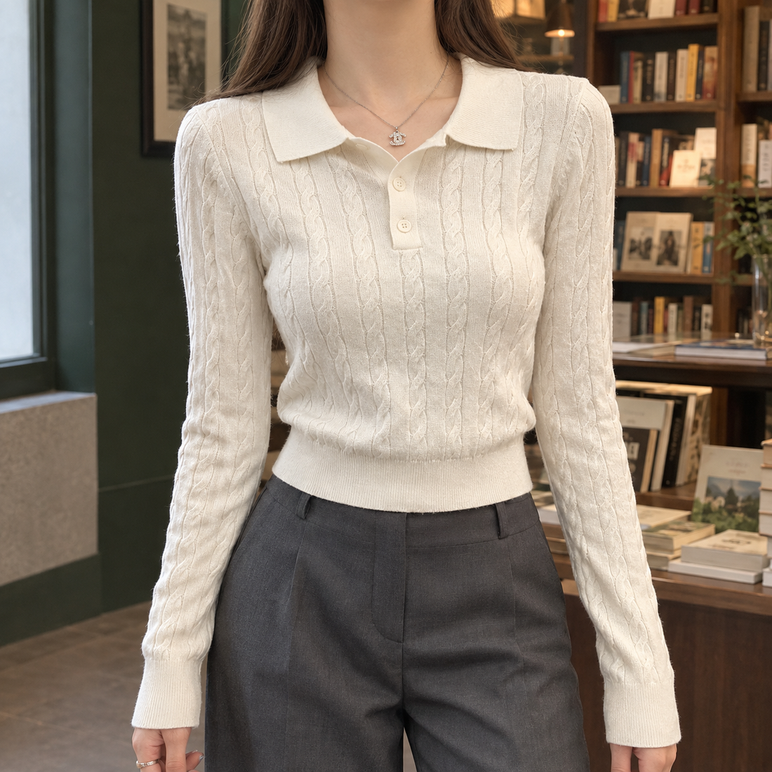 Edith Cable Knit Top - Apricot