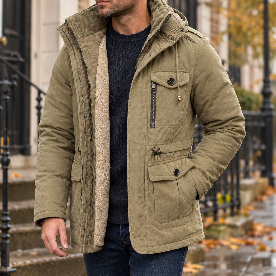 Gustave Hooded Utility Jacket - Khaki