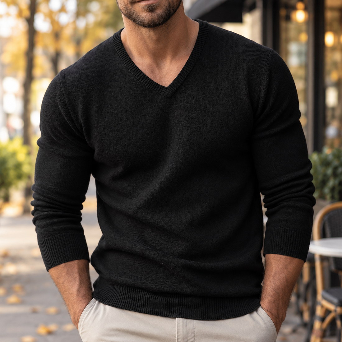 Maxim V Neck Sweater - Black