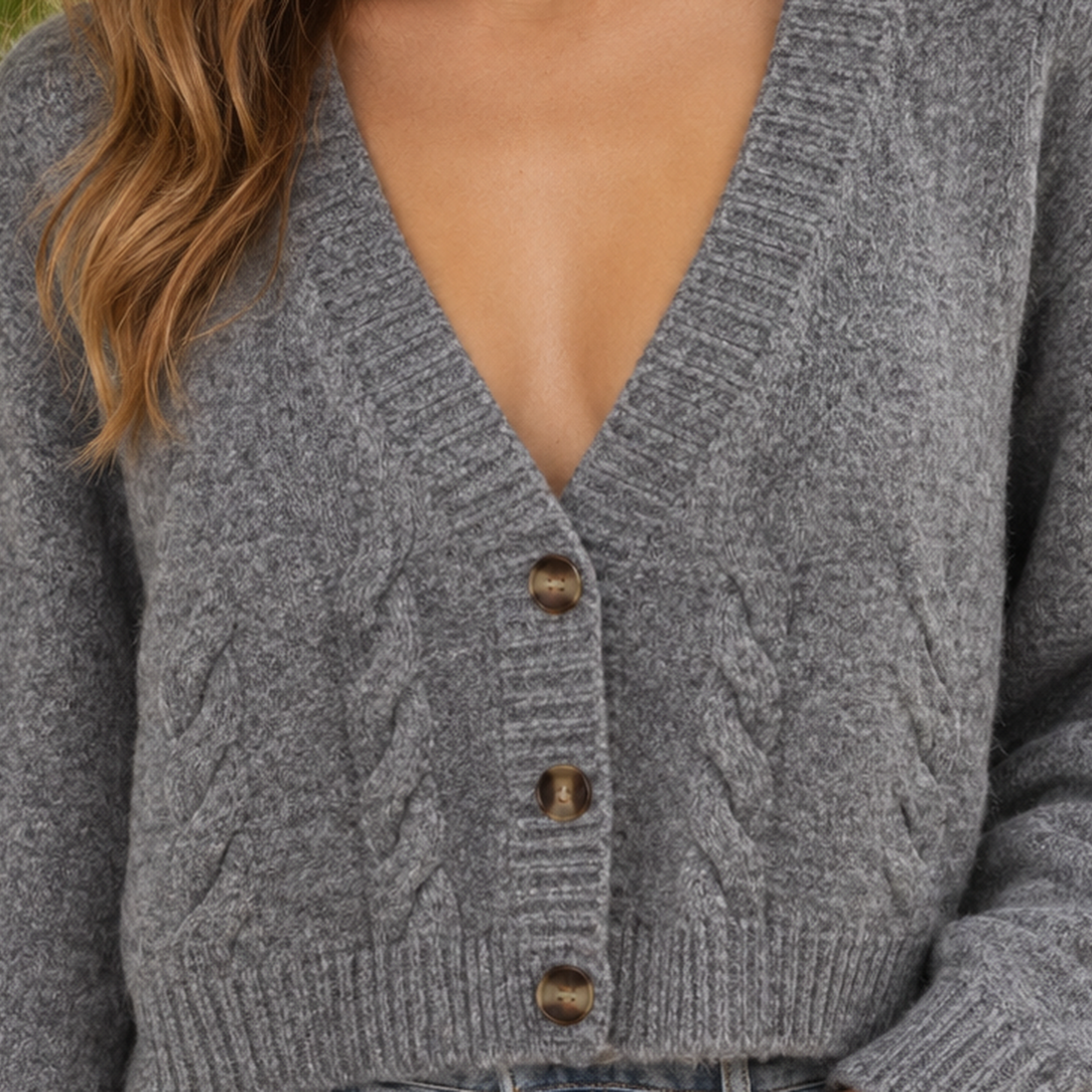 Faye Cable Knit Cardigan - Lead Product Detail