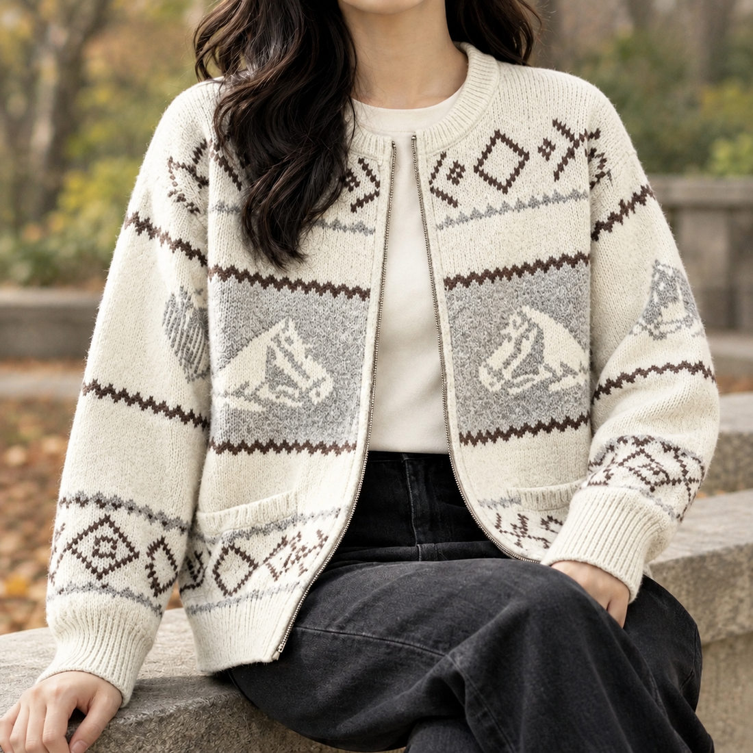 Aiglon Horse Cardigan - Off White