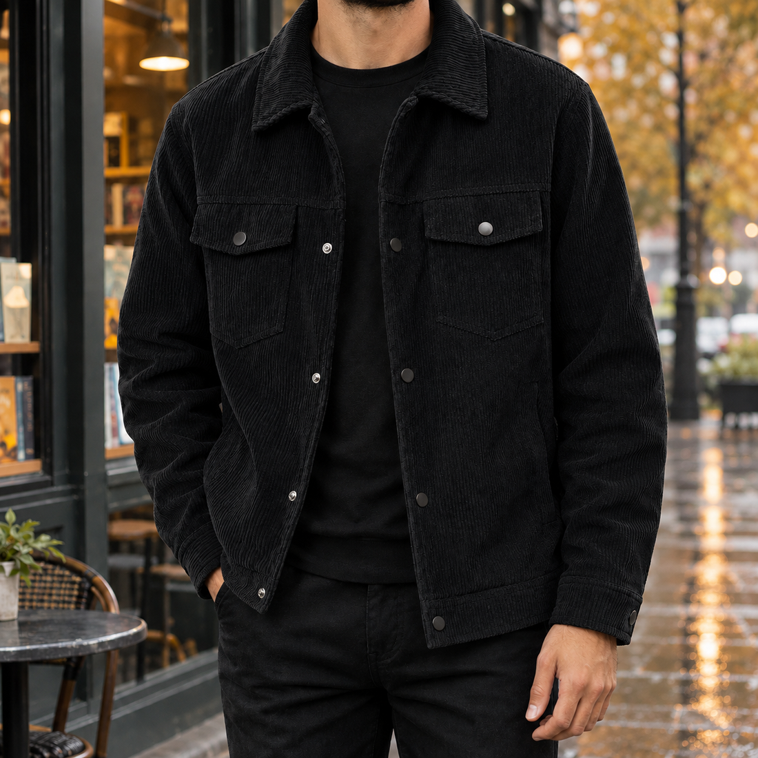 August Corduroy Overshirt - Black