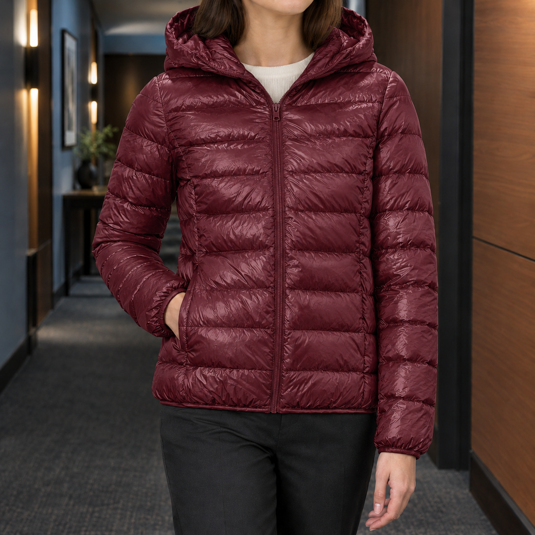 Blanche Hooded Down Jacket - Wine Red