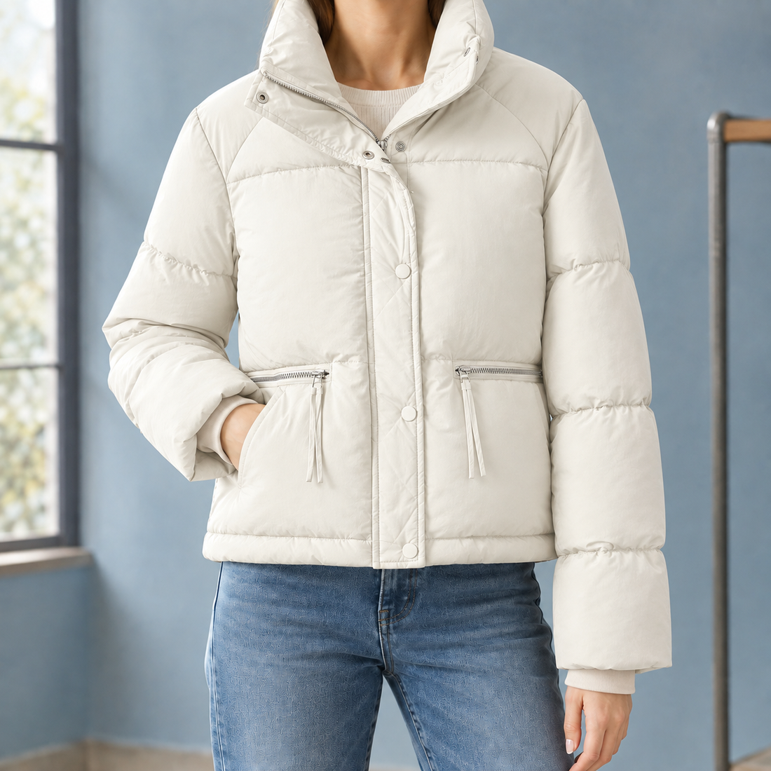 Delphine Cropped Puffer Jacket - White