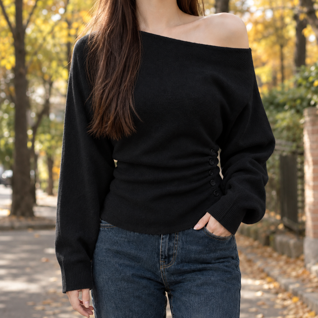 Celine Off Shoulder Sweater - Black