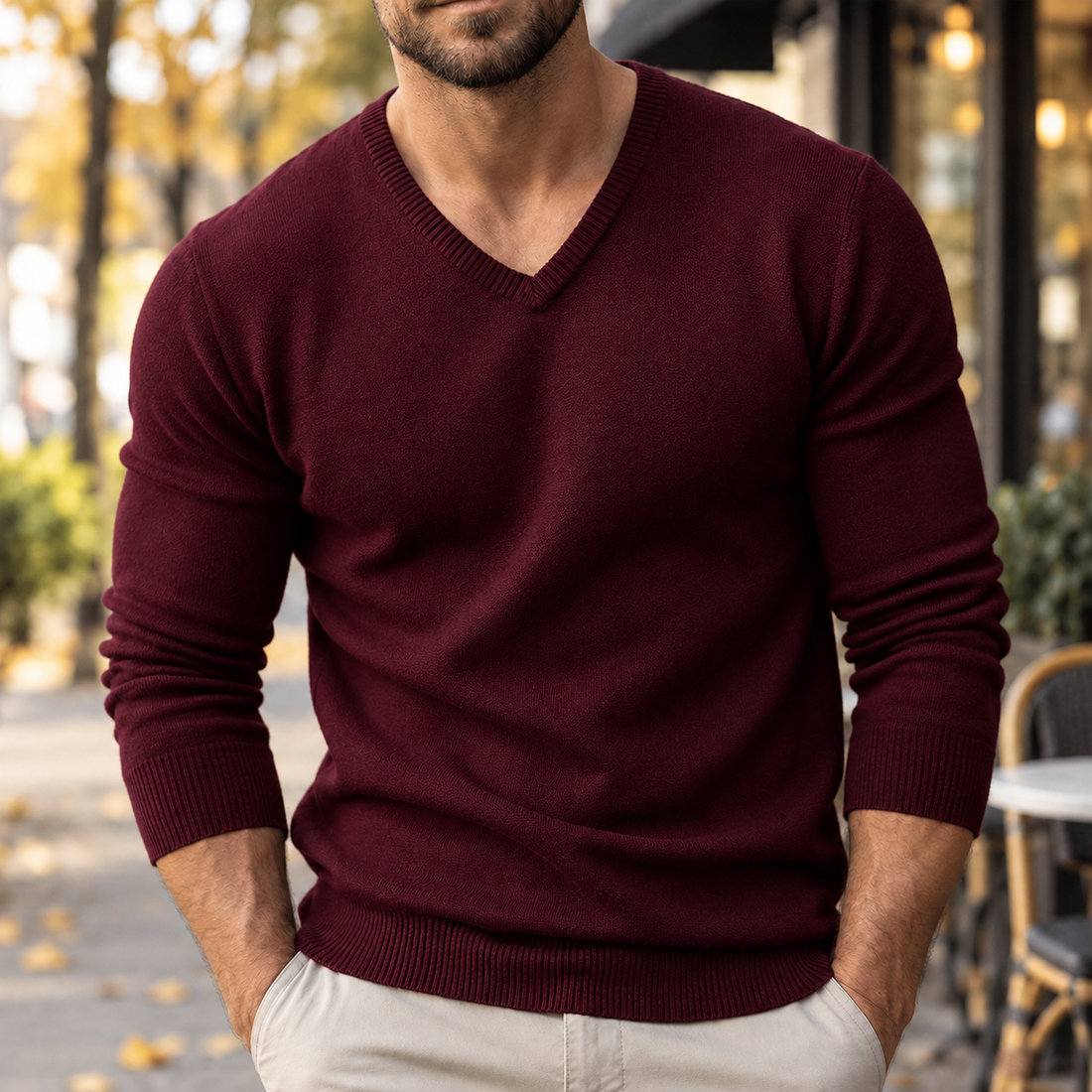 Maxim V Neck Sweater - Wine Red