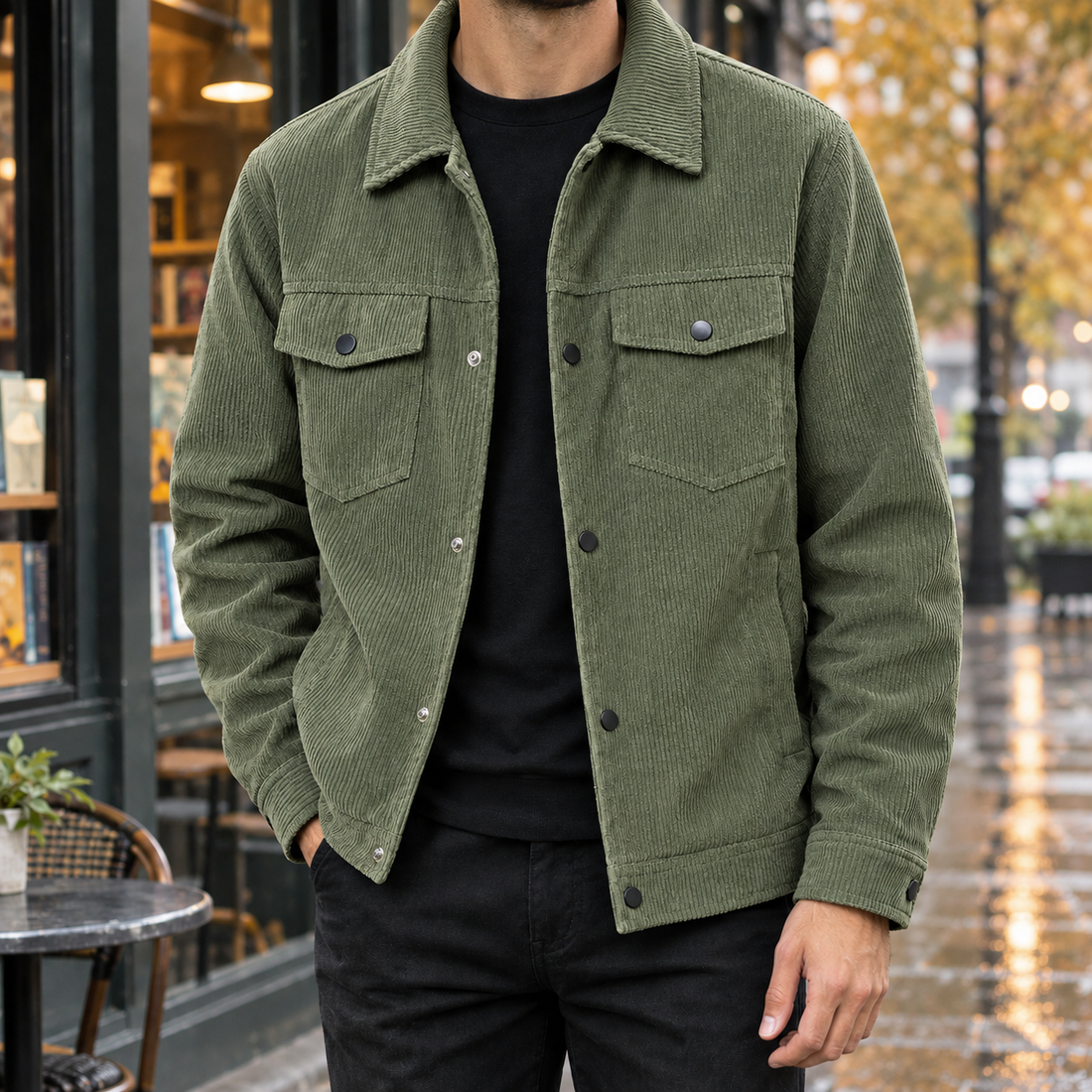 August Corduroy Overshirt - Army Green