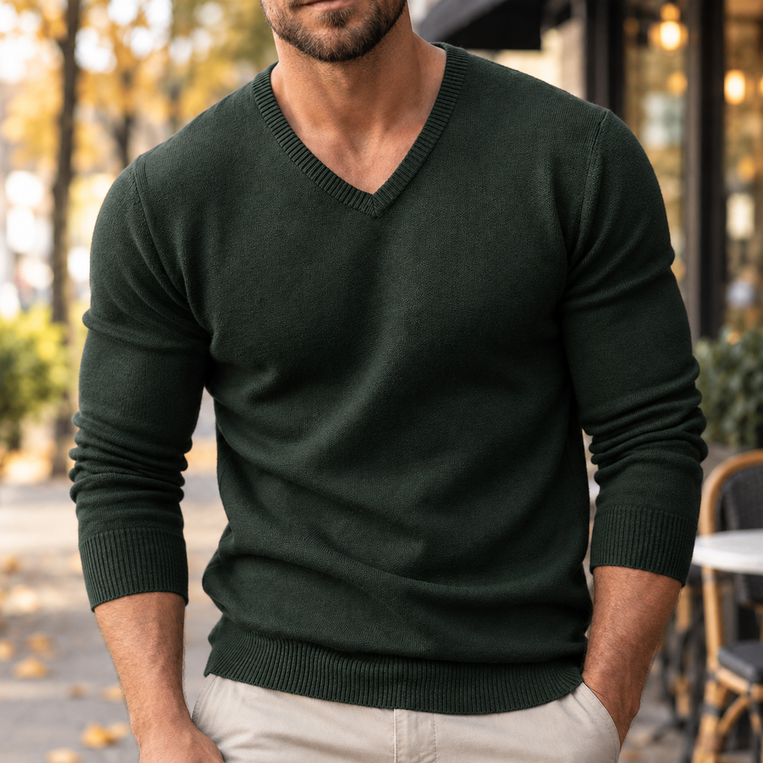 Maxim V Neck Sweater - Army Green