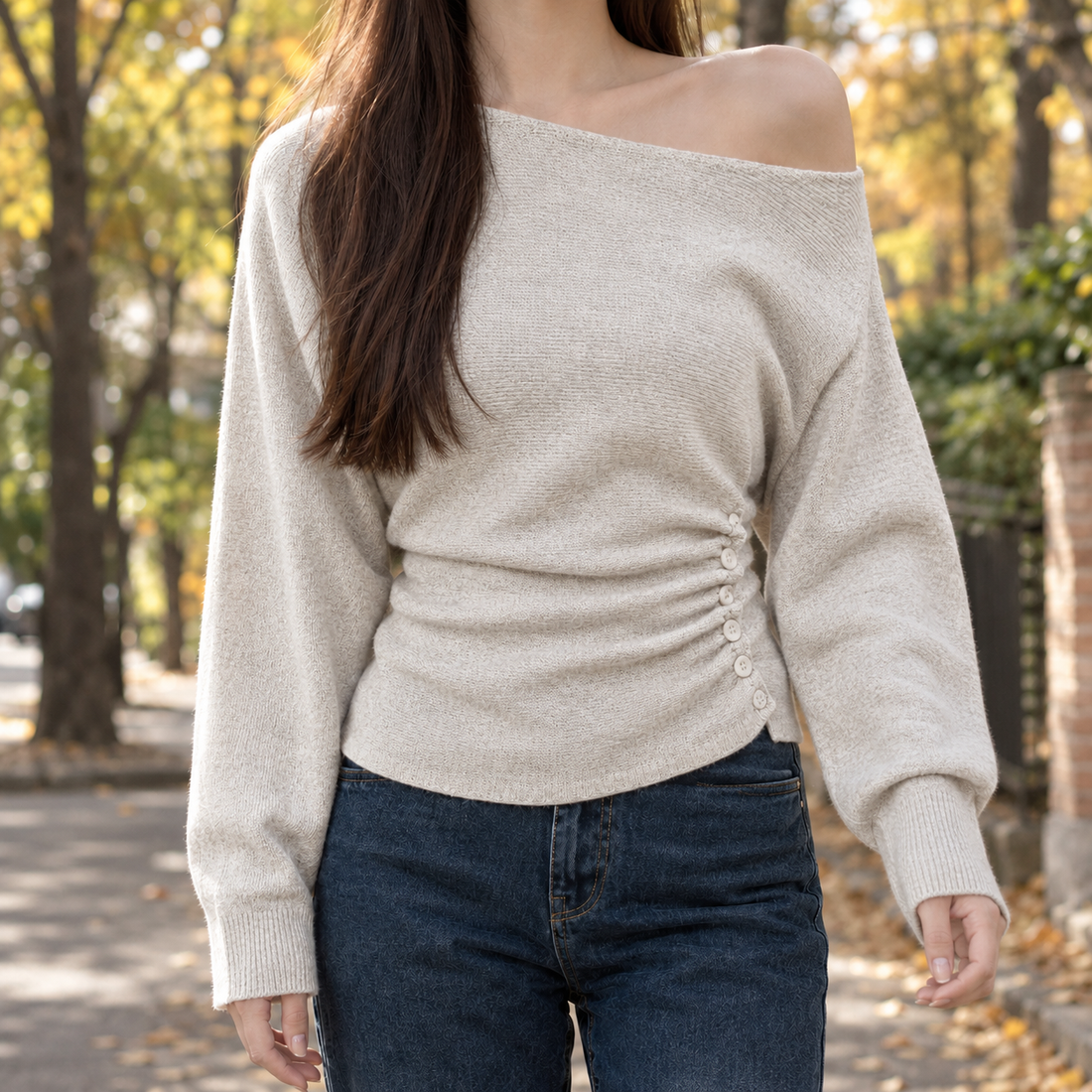 Celine Off Shoulder Sweater - Oatmeal
