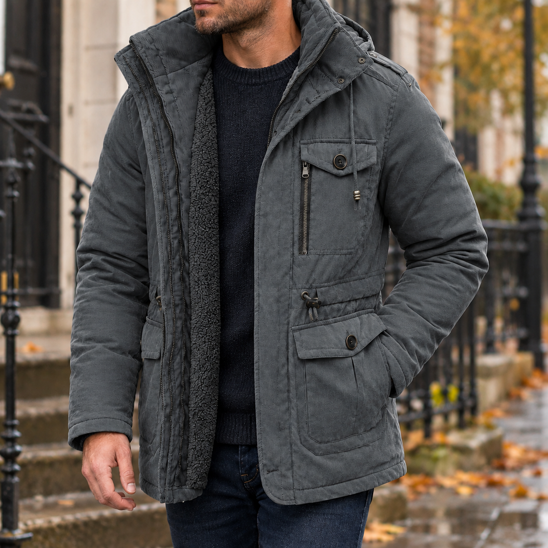 Gustave Hooded Utility Jacket - Gray