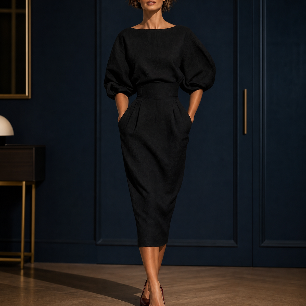 Brooke Sculpted Midi Dress - Black