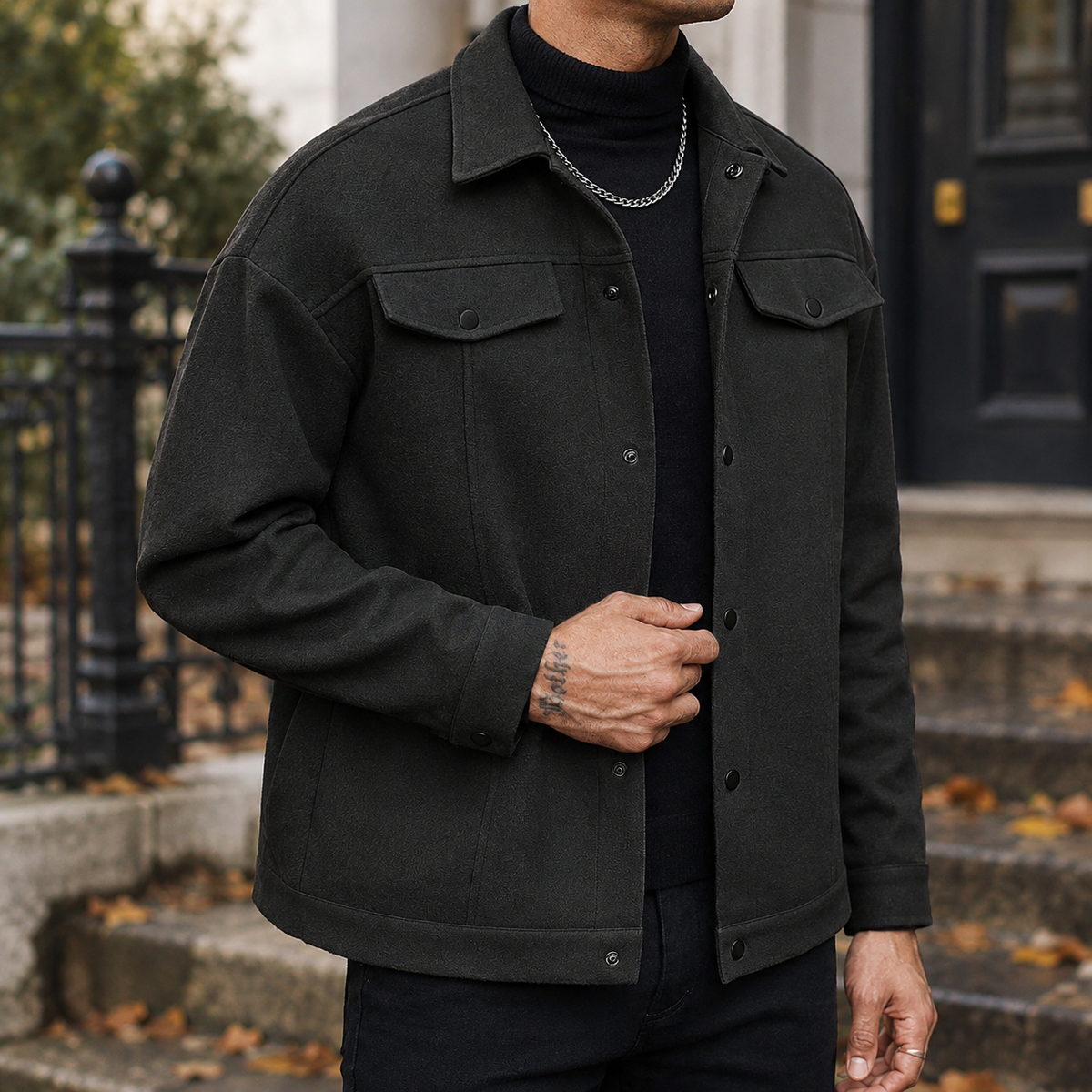 Adam Snap Front Jacket - Black
