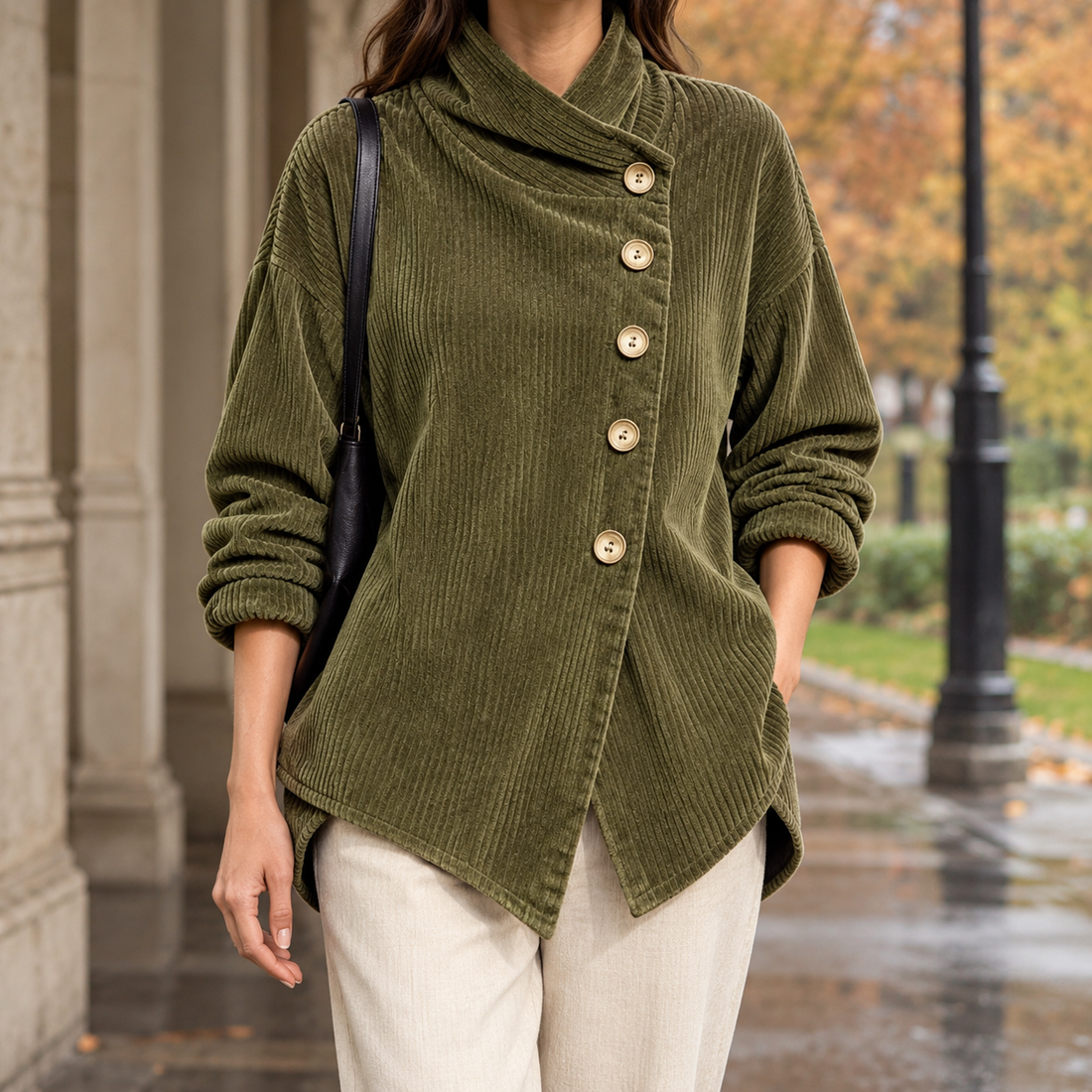 Catriona Asymmetric Jacket - Olive Green