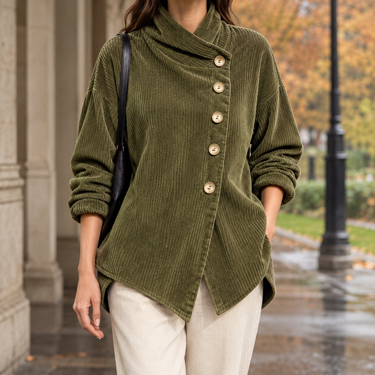Catriona Asymmetric Jacket - Olive Green