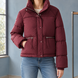 Delphine Cropped Puffer Jacket - Car Lining Red