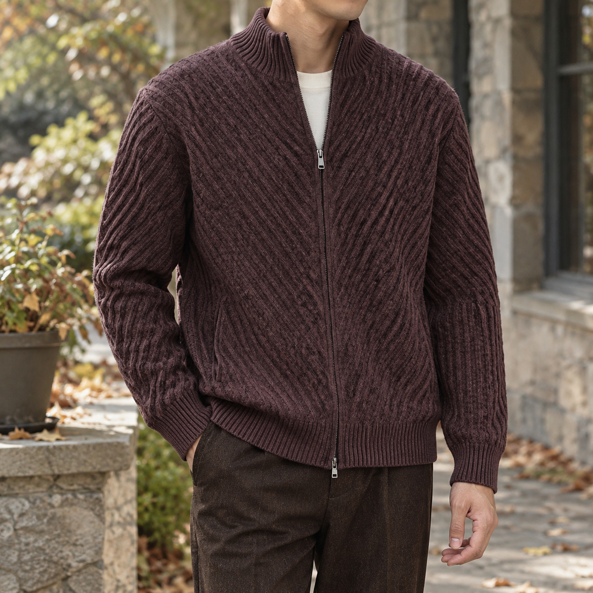Bradley Ribbed Knit Jacket - Purple