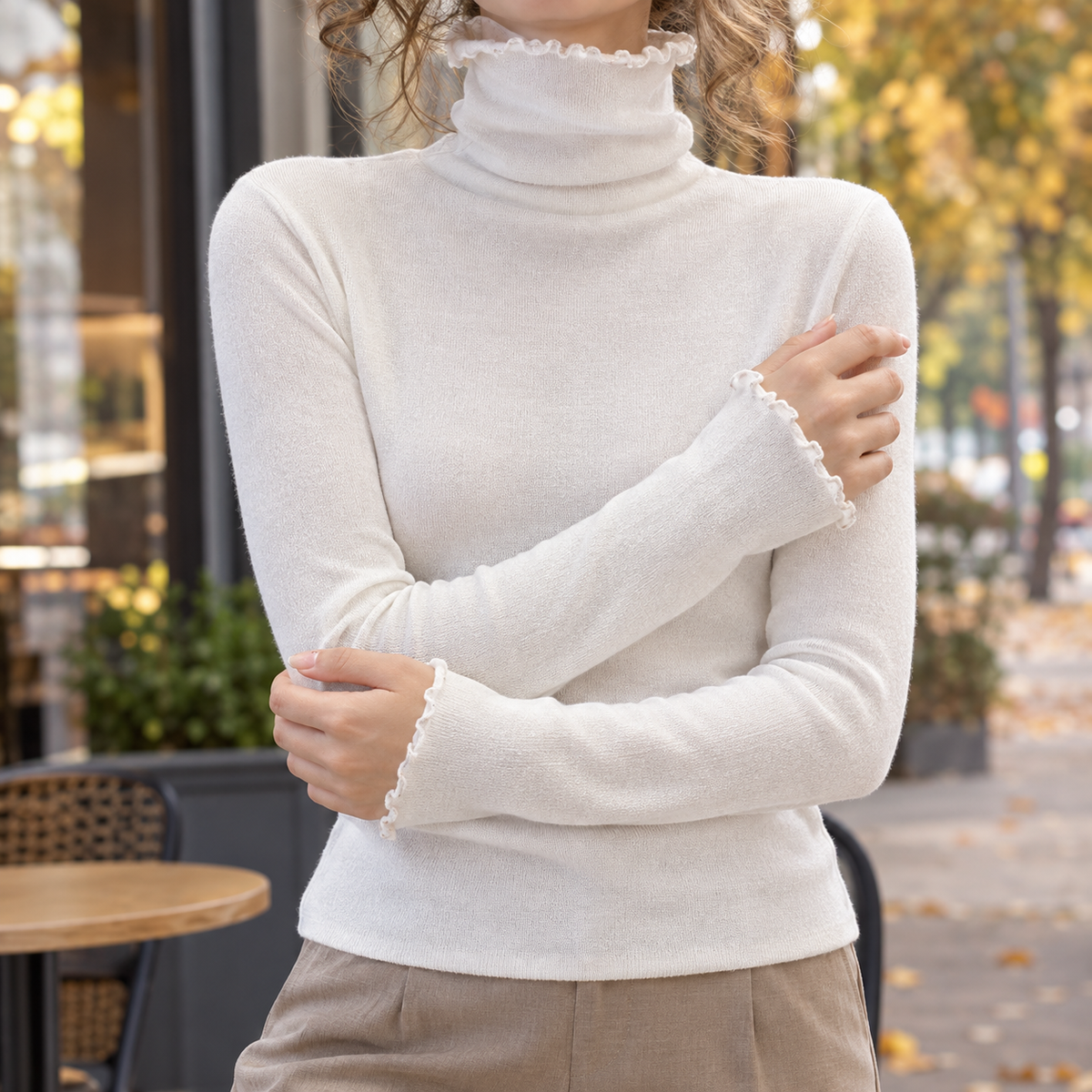 Hyacinth Ruffle Turtleneck - White