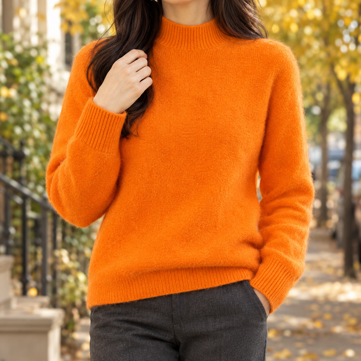 Phoebe Mock Neck Sweater - Orange