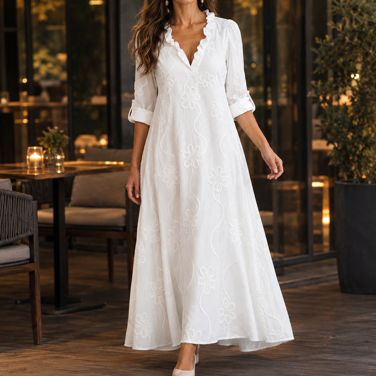Cora Embroidered Maxi Dress - White