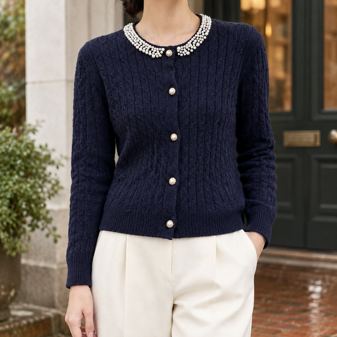 Sabina Beaded Cardigan - Blue