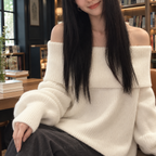 Elena Off Shoulder Sweater - White