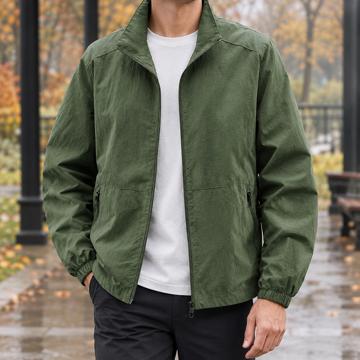 Elliot Stand Collar Jacket - Army Green