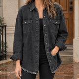 Odalys Frayed Denim Overshirt - Black