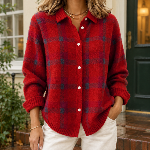 Audrey Plaid Cardigan - Red