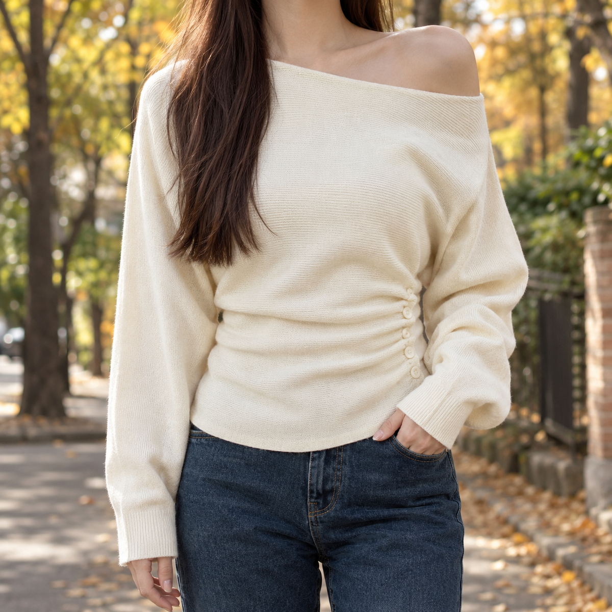 Celine Off Shoulder Sweater - Cream