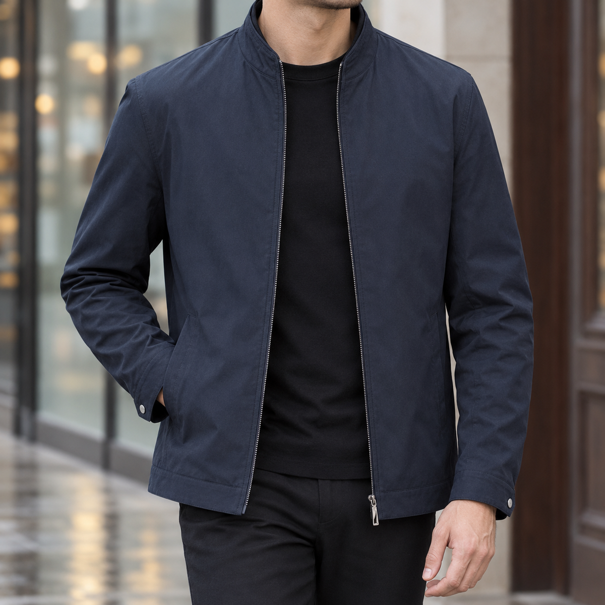 Conrad Stand Collar Jacket - Black