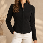 Camille Stand Collar Top - Black