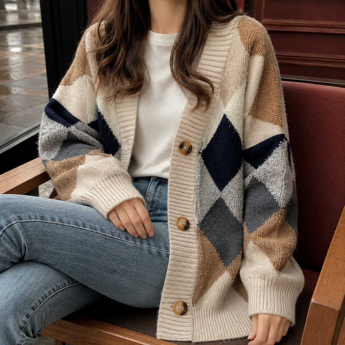 Elodie Argyle Cardigan - Khaki