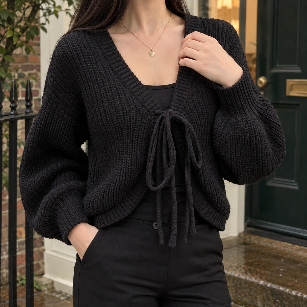 Giulia Tie Front Cardigan - Black