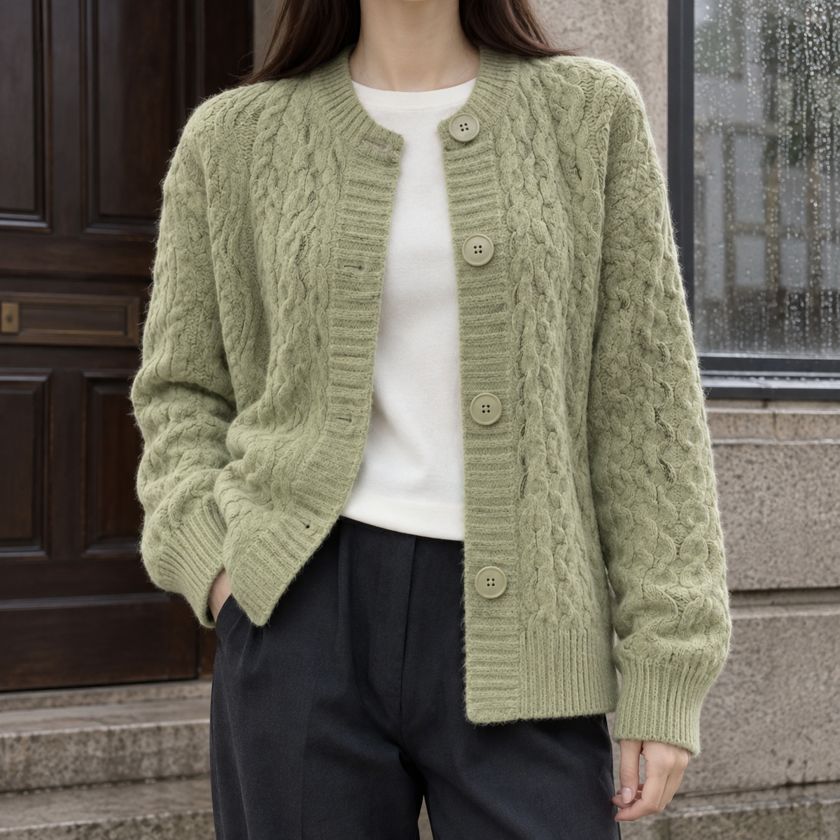 Paloma Cable Cardigan - Green