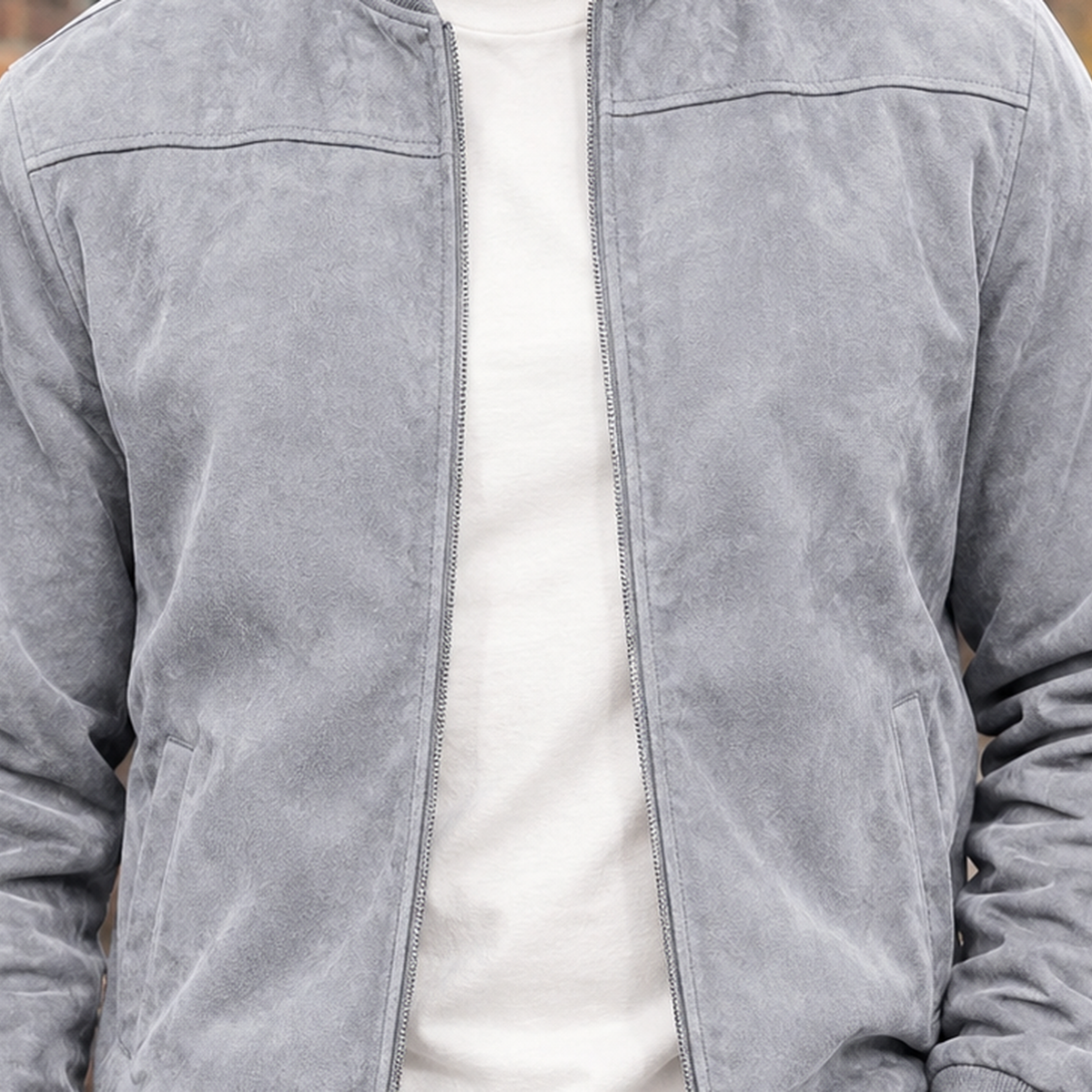 Ross Suede Bomber Jacket - Lead Product Detail