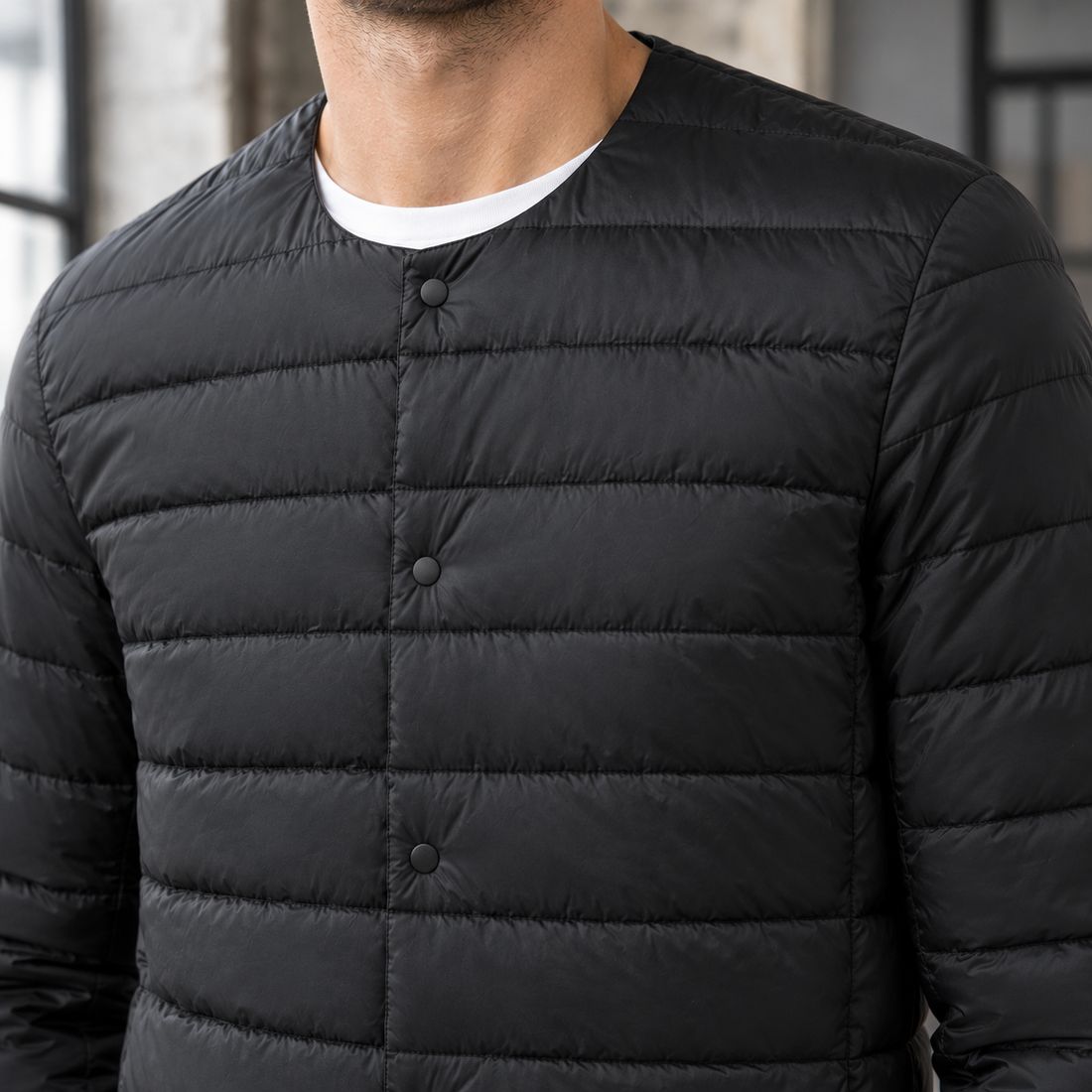 Graham Collarless Down Jacket - Lead Product Detail
