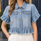 Jade Ruffled Denim Jacket - Lead Product Detail