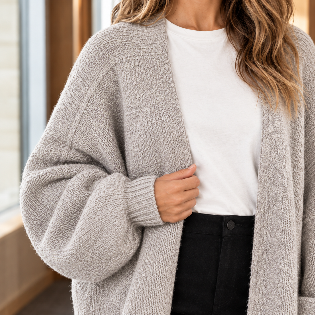 Erin Open Front Sweater - Lead Product Detail