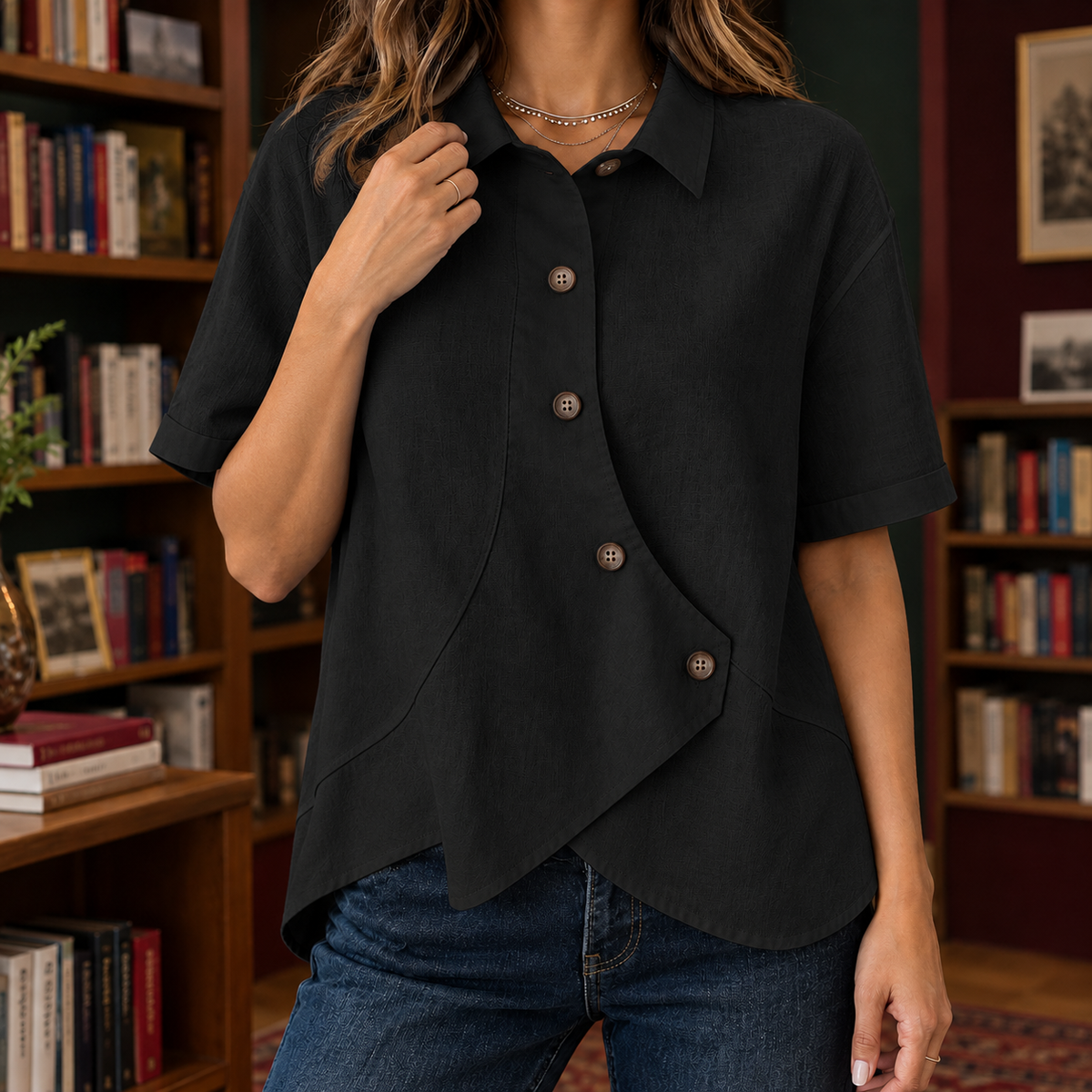 Cadence Asymmetric Shirt - Black