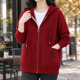 Elettra Hooded Zip Sweater - Wine Red