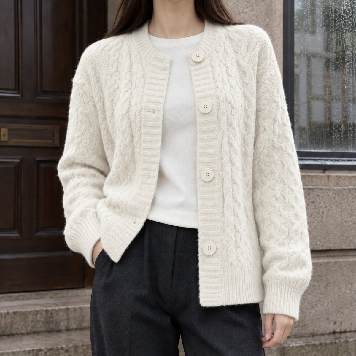 Paloma Cable Cardigan - White