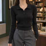 Edith Cable Knit Top - Black