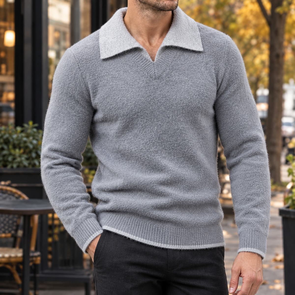 Ellis Contrast Collar Sweater - Gray