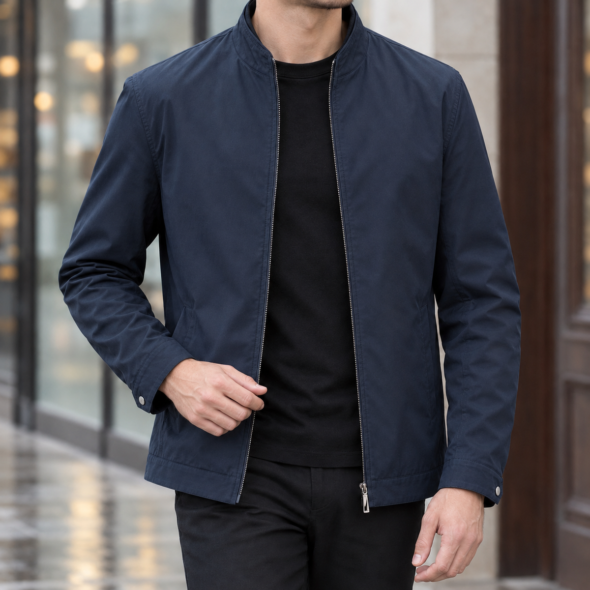 Conrad Stand Collar Jacket - Dark Blue