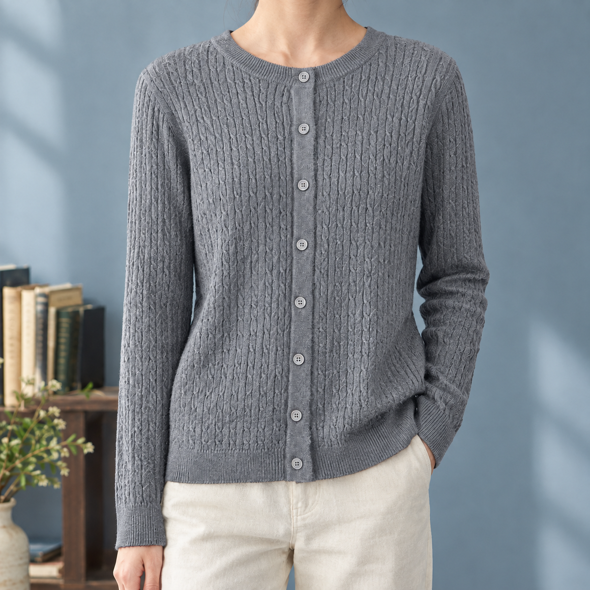 Caroline Cable Knit Cardigan - Gray