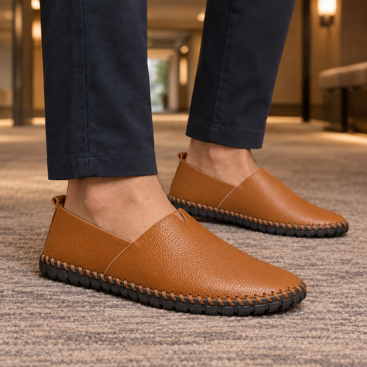 Dario Pebbled Loafers - Caramel