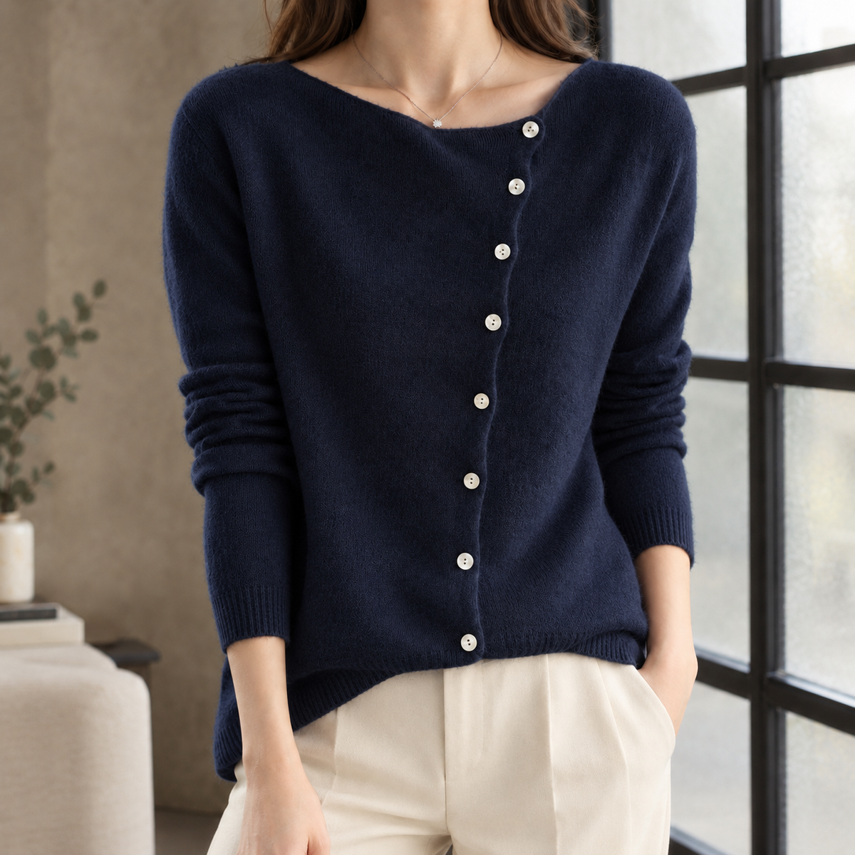 Calla Asymmetric Sweater - Navy Blue