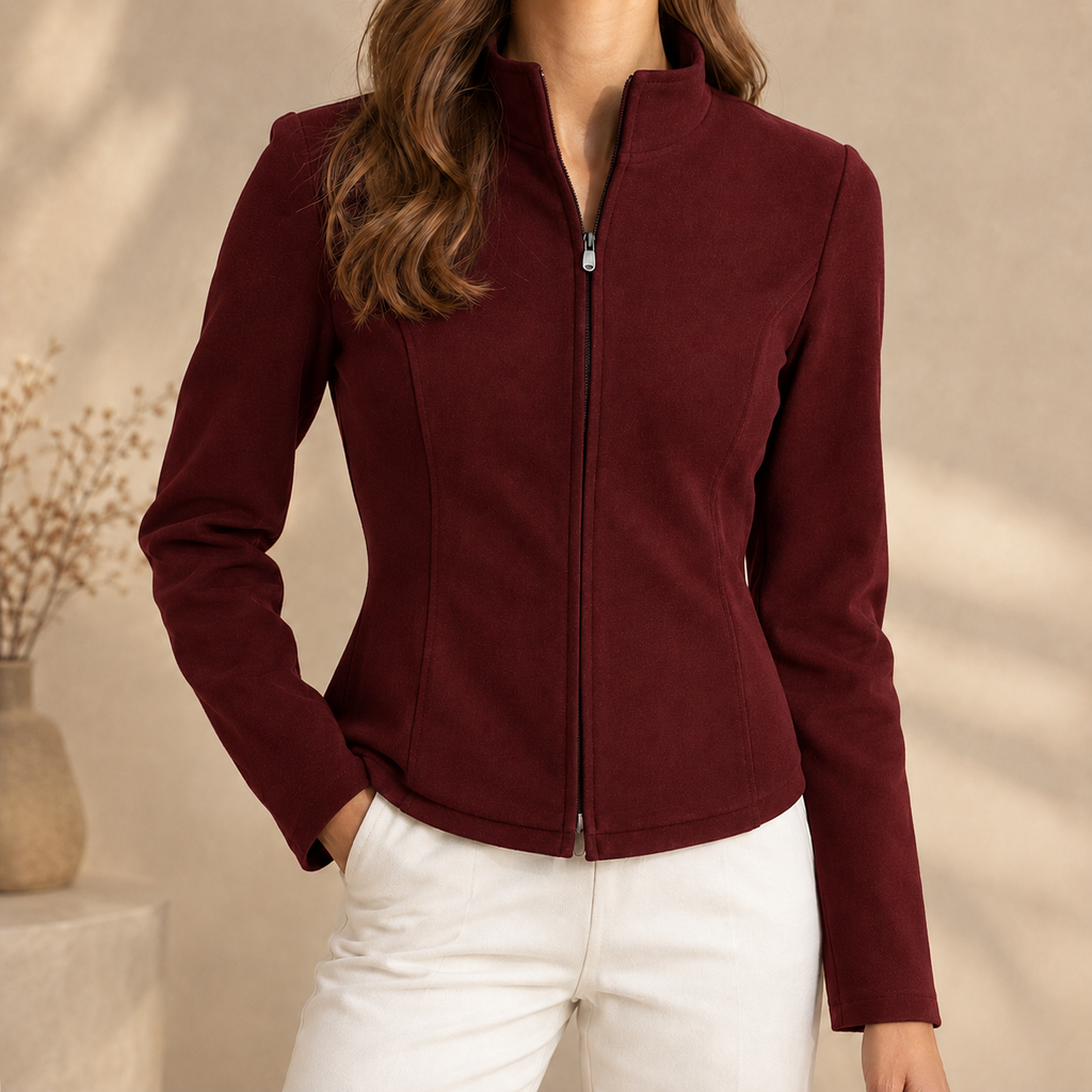Camille Stand Collar Top - Angora Red