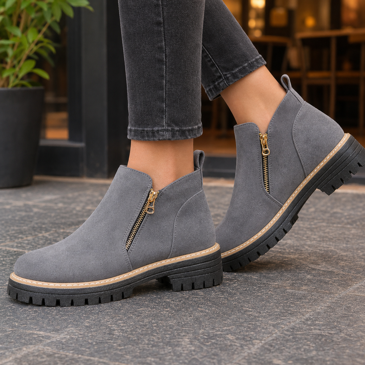 Bellora Side Zip Boots - Gray
