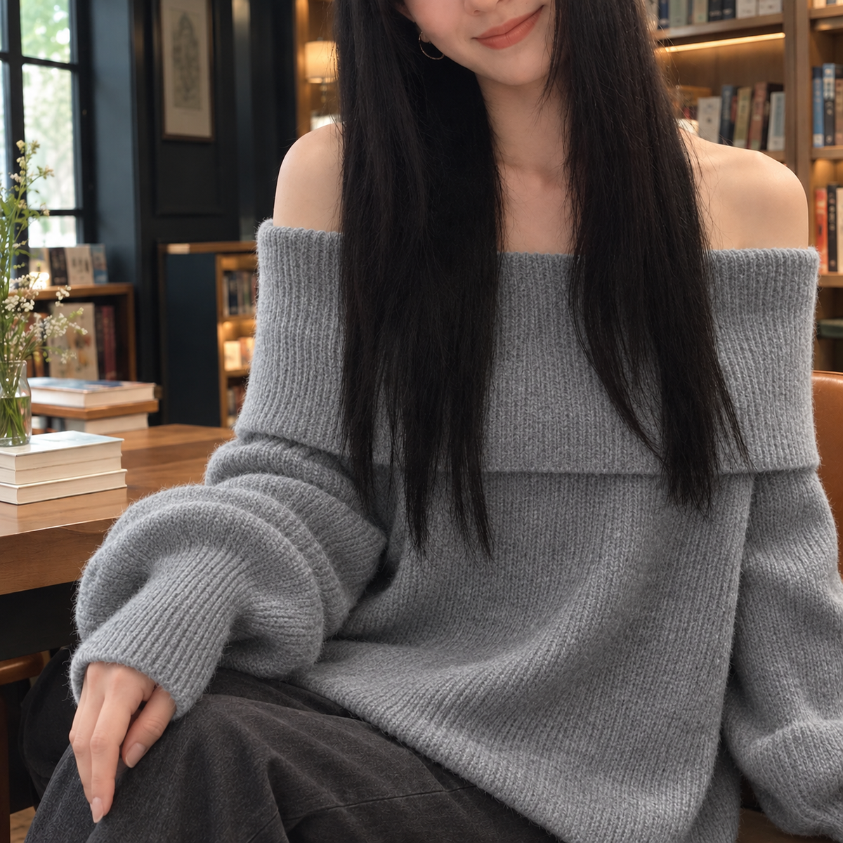 Elena Off Shoulder Sweater - Gray